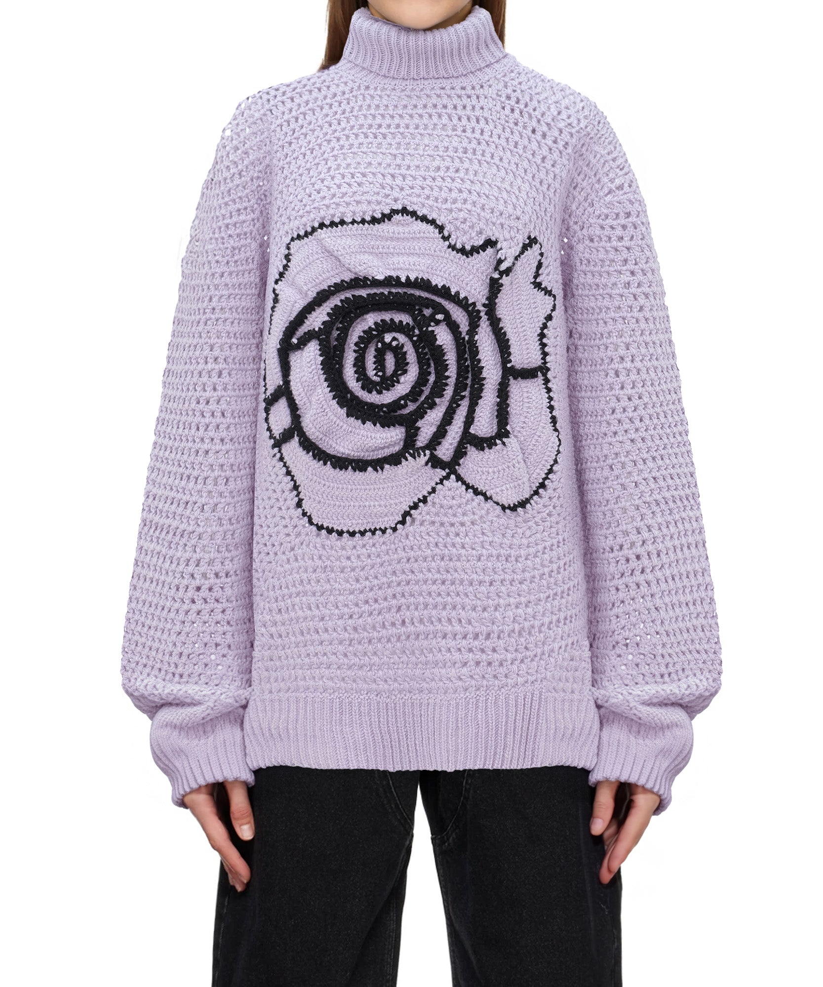 Purple Crochet Rose Oversize Sweater