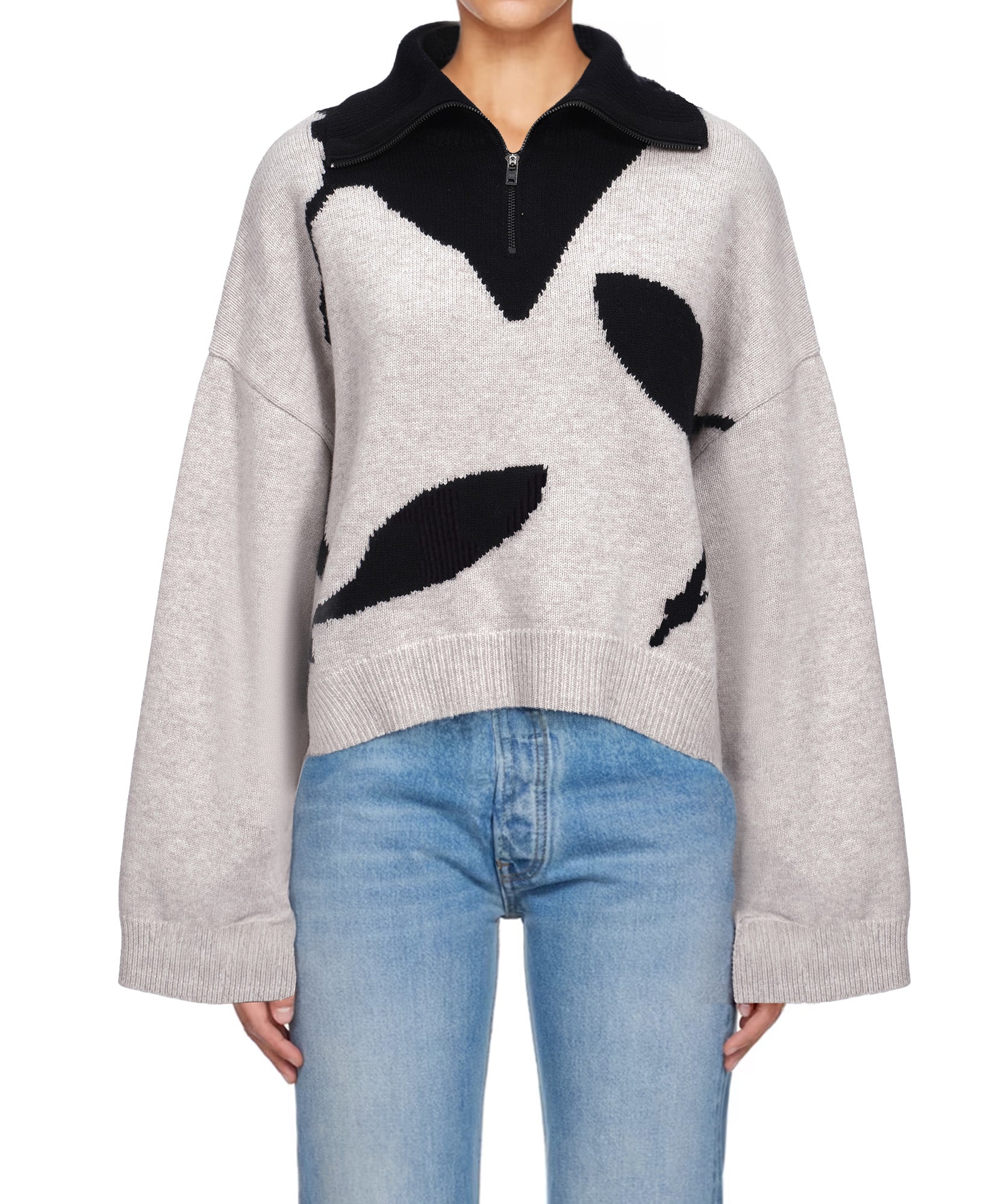 Wool Floral Half-Zip Sweater