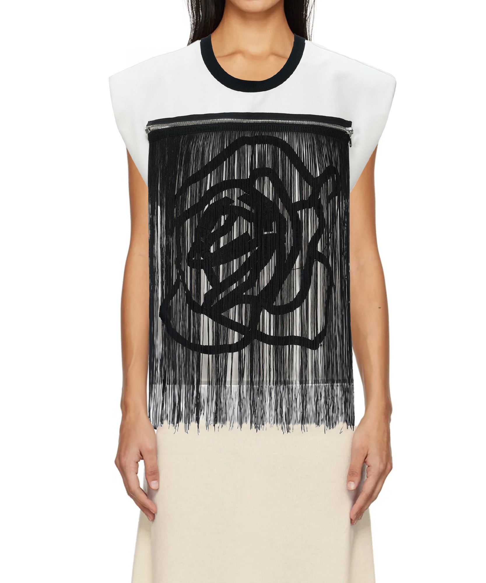 Rose Embroidered Fringe T-shirt