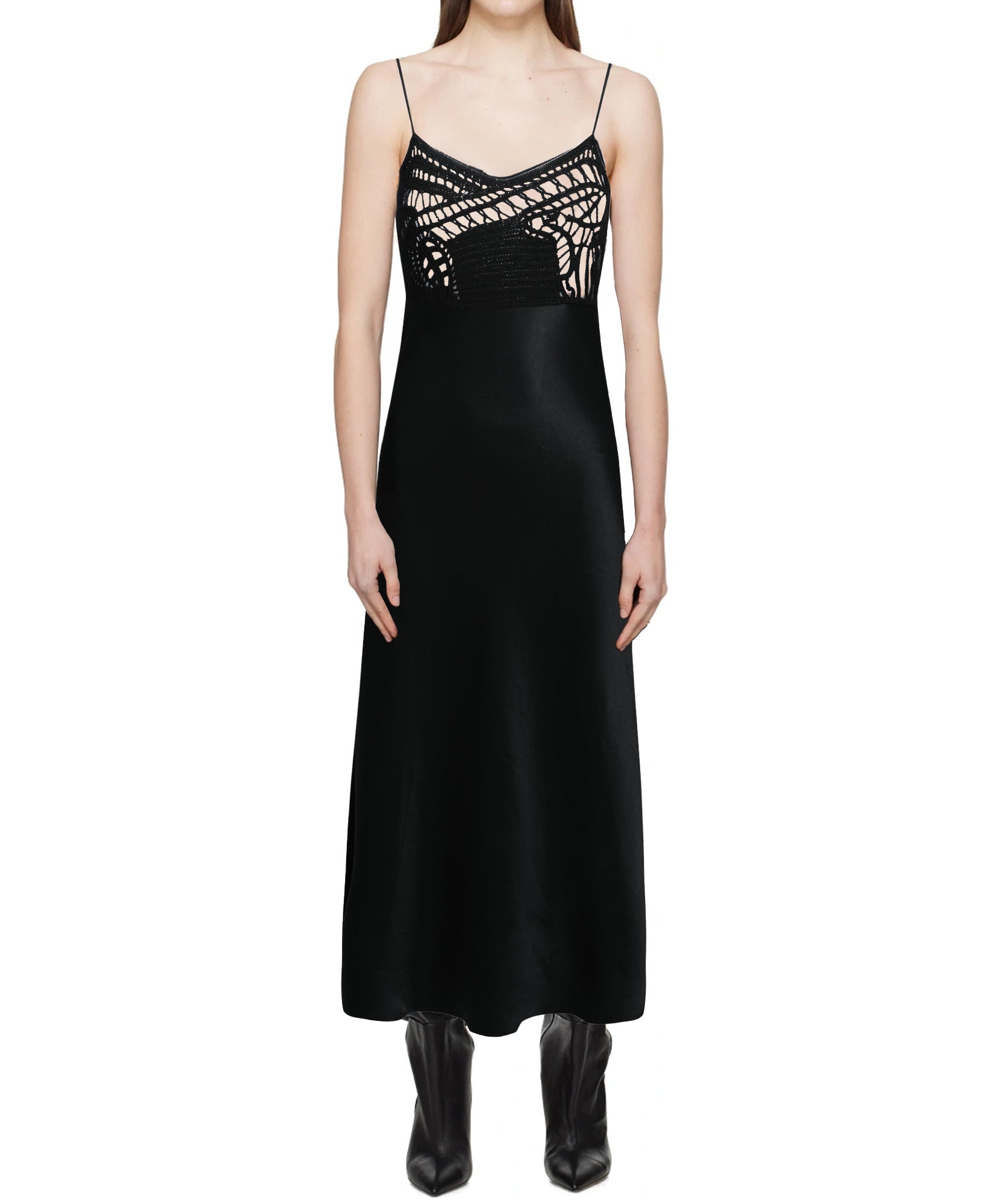Black Crochet Silk Dress