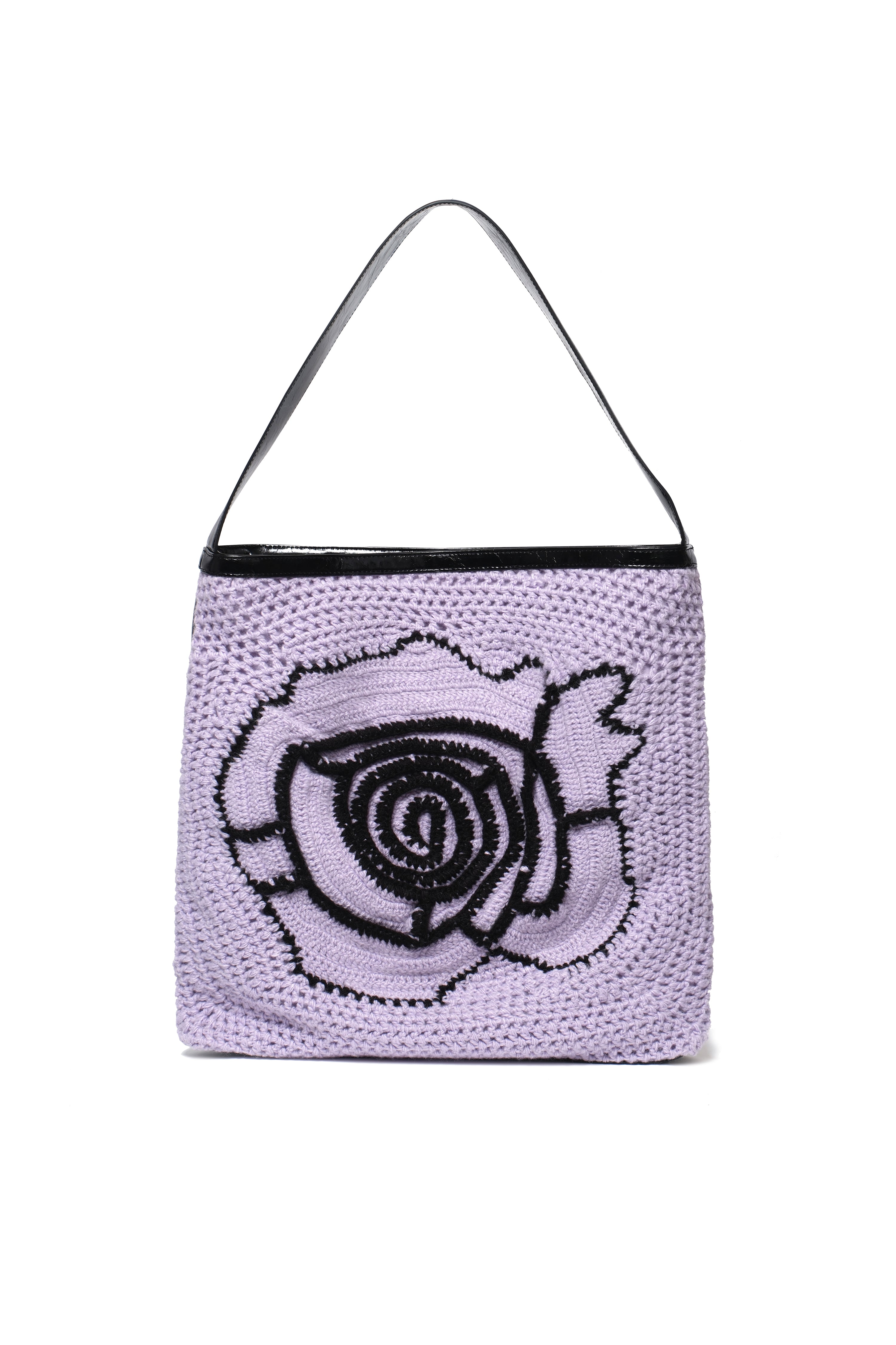 Purple Floral Crochet Leather Tote